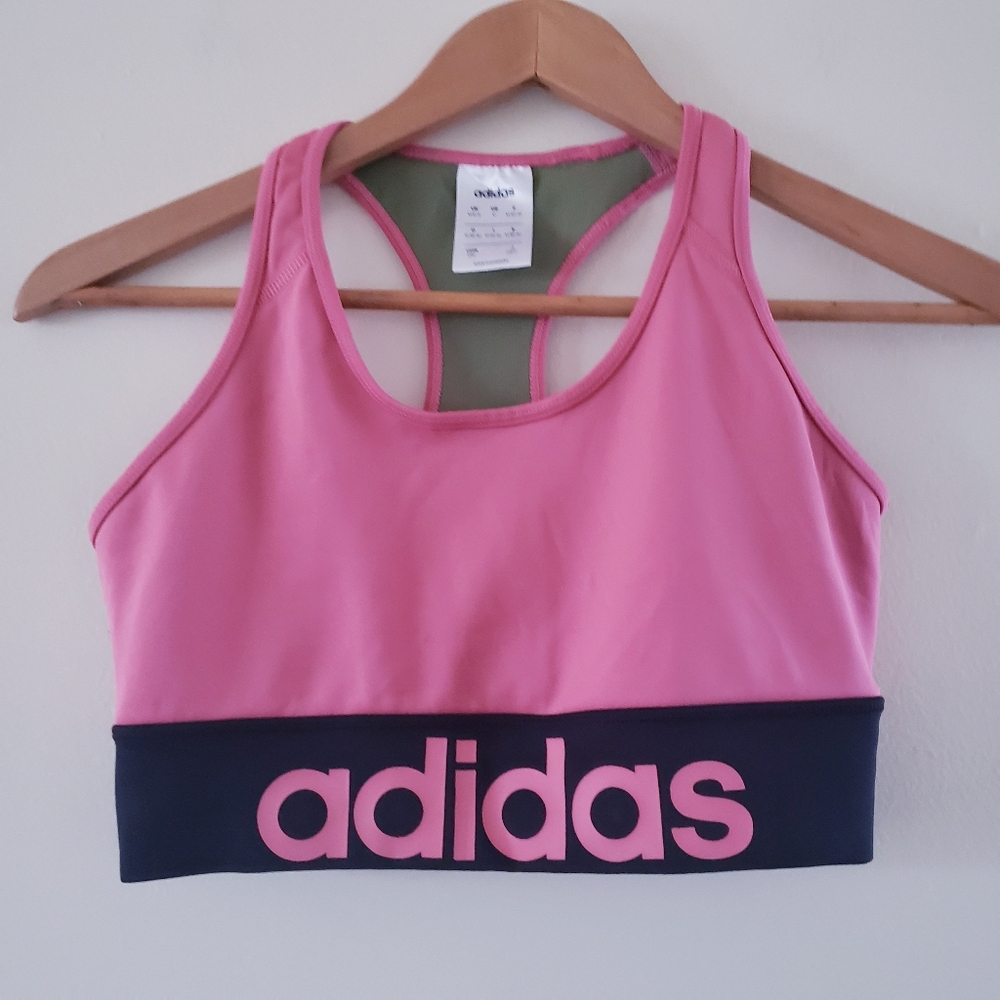 ADIDAS Climalite Color Block Racerback Sportsbra  - PINK/GREEN/BLACK - M
